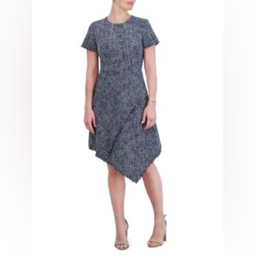 NEW Eliza J Tweed Asymmetric A-Line Dress Blue Asymmetrical Women's Dress 4